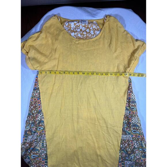 Umgee Linen Blend Mixed Print Tunic Blouse Womens Size Small Yellow Boho - Picture 6 of 7
